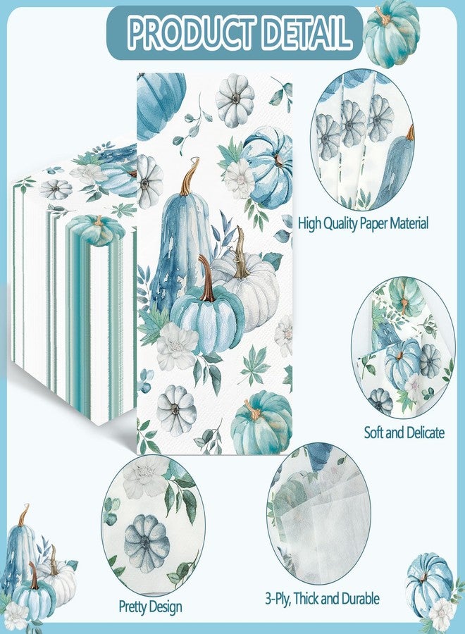 IANFEPH 100PCS Fall Paper Napkins Blue Thanksgiving Napkins 3 Ply Disposable Blue Pumpkin Napkin Decorative Fall Paper Guest Towels for Bathroom Kitchen Autumn Harvest Party Supplies Wedding - Image 3
